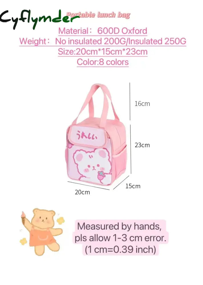 Cyflymder Kawaii Lunch Bag Women Cute Bear Picnic Travel Thermal Breakfast Box Girls School Child