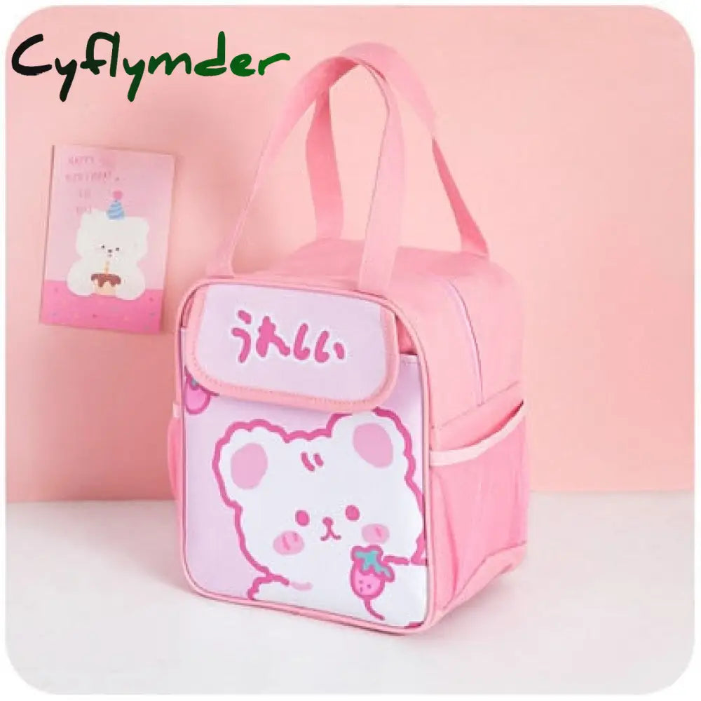 Cyflymder Kawaii Lunch Bag Women Cute Bear Picnic Travel Thermal Breakfast Box Girls School Child