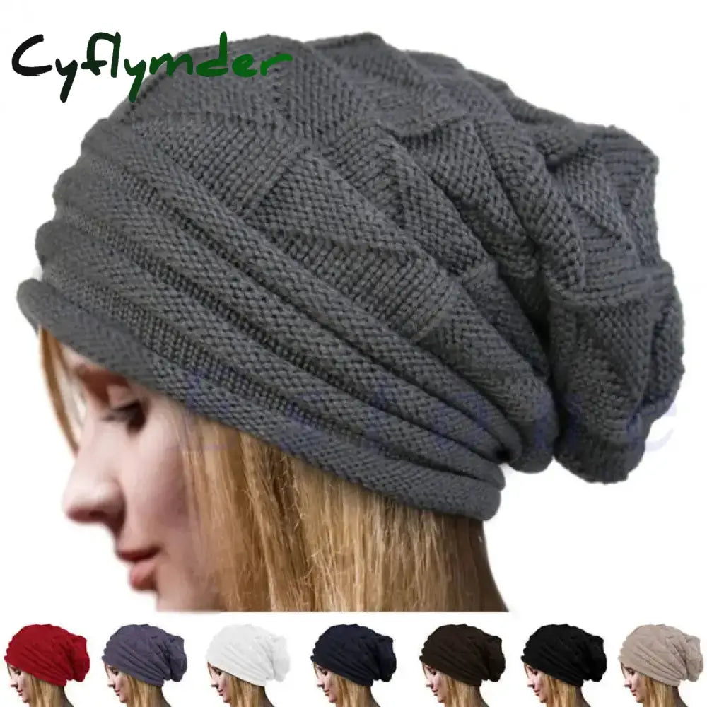 Cyflymder Knitted Baggy Beanie Oversized Winter Hat Ski Slouchy Cap Skullies Beanies Women Men Winter Wool Warm Cap