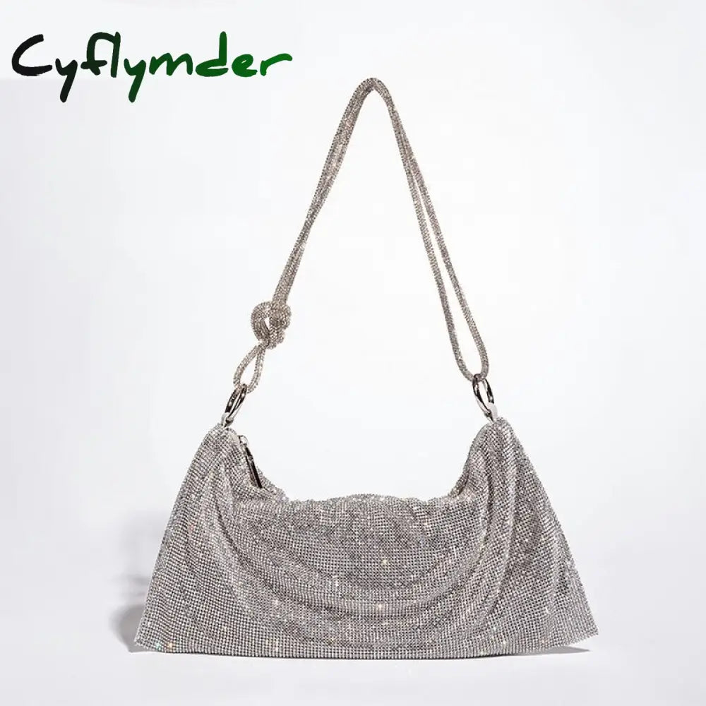 Cyflymder Knot Handle Rhinestones Evening Clutch Bag Crystal Diamonds Dinner Party Wedding Purses