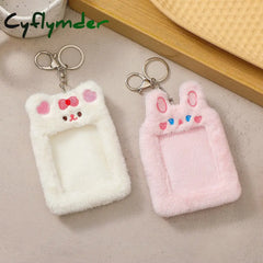 Cyflymder Korea Cute Bear Rabbit Plush Photocard Holder Kawaii Kpop Idol Photo Sleeve Case Id Card