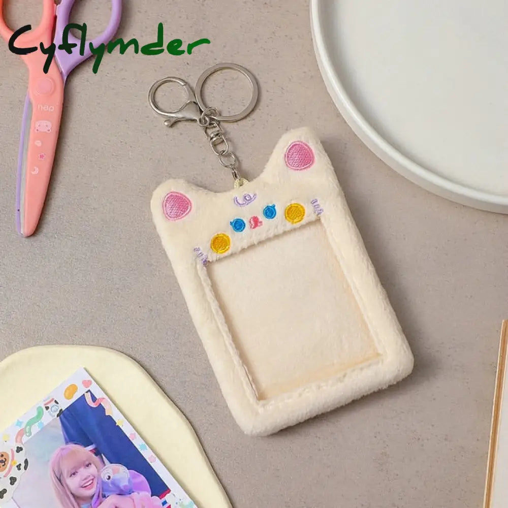 Cyflymder Korea Cute Bear Rabbit Plush Photocard Holder Kawaii Kpop Idol Photo Sleeve Case Id Card