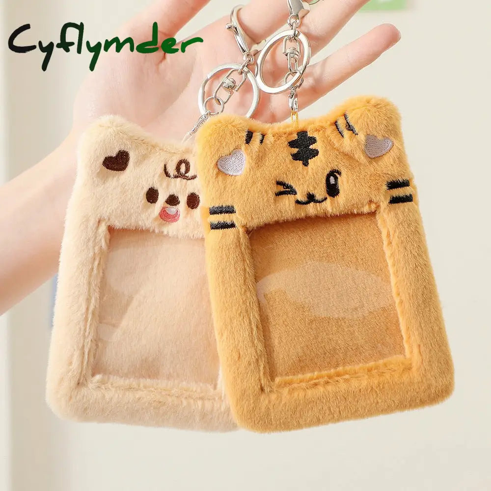 Cyflymder Korea Cute Bear Rabbit Plush Photocard Holder Kawaii Kpop Idol Photo Sleeve Case Id Card