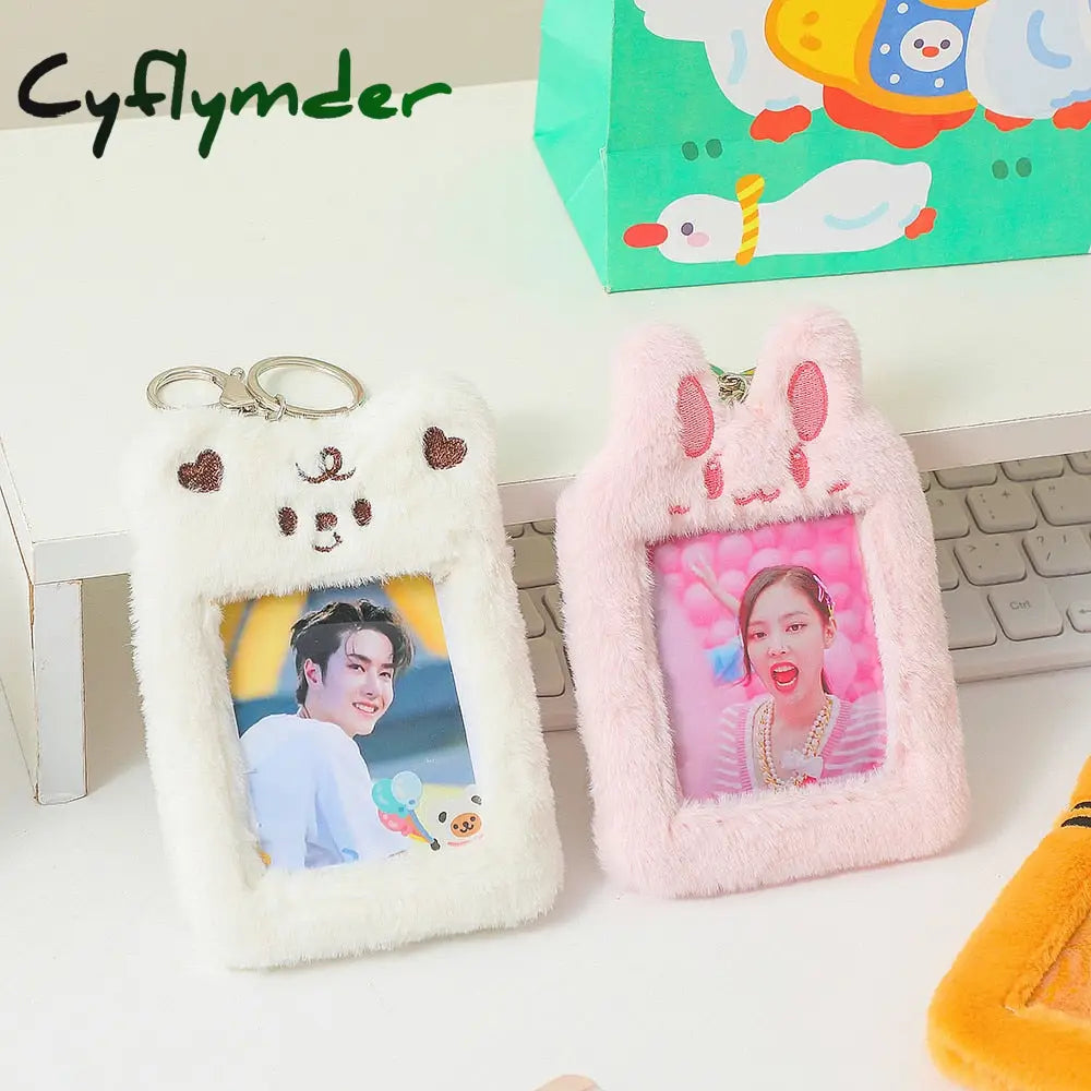 Cyflymder Korea Cute Bear Rabbit Plush Photocard Holder Kawaii Kpop Idol Photo Sleeve Case Id Card