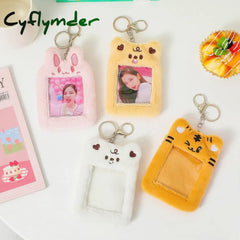 Cyflymder Korea Cute Bear Rabbit Plush Photocard Holder Kawaii Kpop Idol Photo Sleeve Case Id Card