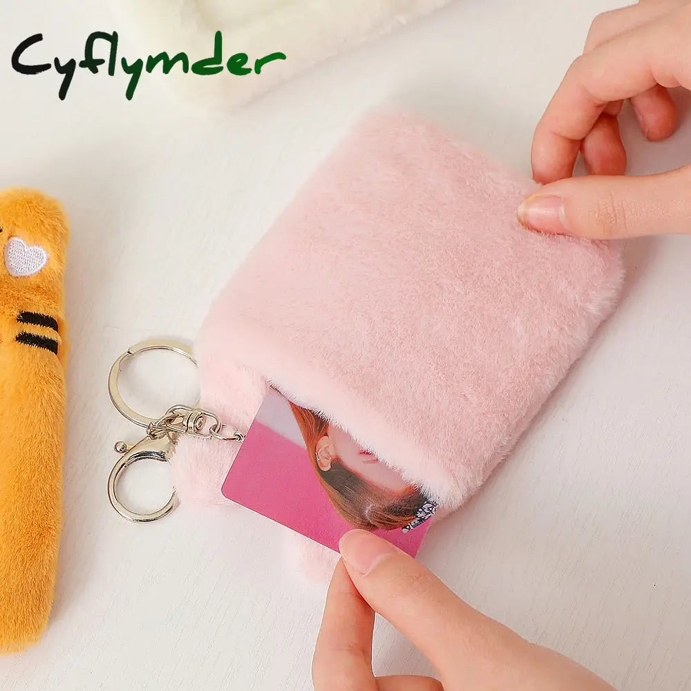 Cyflymder Korea Cute Bear Rabbit Plush Photocard Holder Kawaii Kpop Idol Photo Sleeve Case Id Card