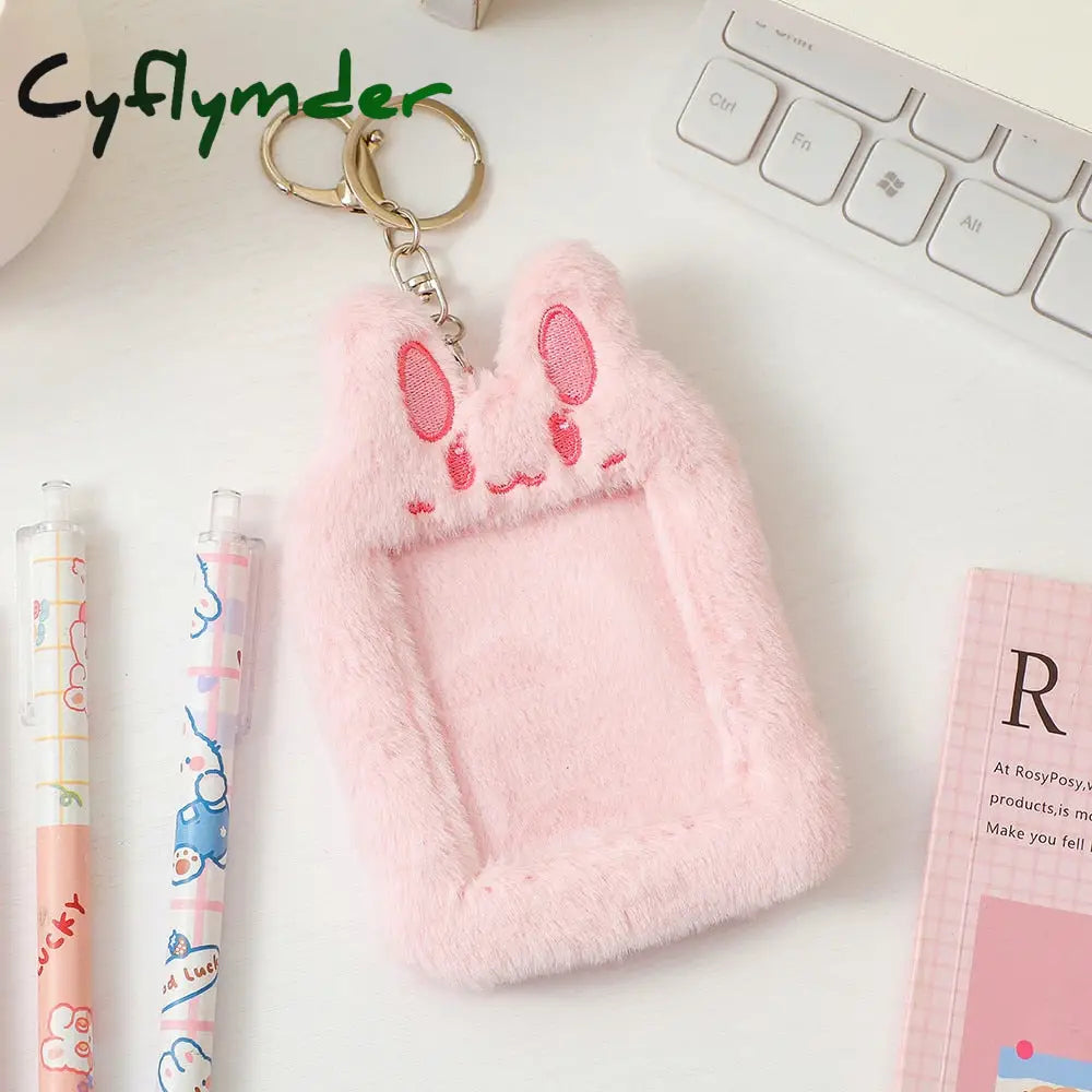 Cyflymder Korea Cute Bear Rabbit Plush Photocard Holder Kawaii Kpop Idol Photo Sleeve Case Id Card