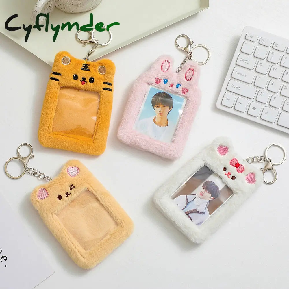 Cyflymder Korea Cute Bear Rabbit Plush Photocard Holder Kawaii Kpop Idol Photo Sleeve Case Id Card