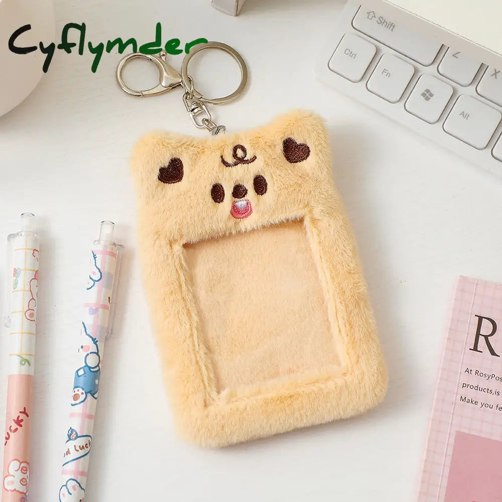 Cyflymder Korea Cute Bear Rabbit Plush Photocard Holder Kawaii Kpop Idol Photo Sleeve Case Id Card