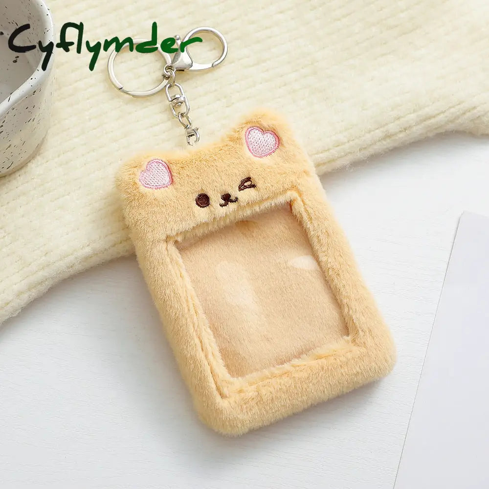 Cyflymder Korea Cute Bear Rabbit Plush Photocard Holder Kawaii Kpop Idol Photo Sleeve Case Id Card