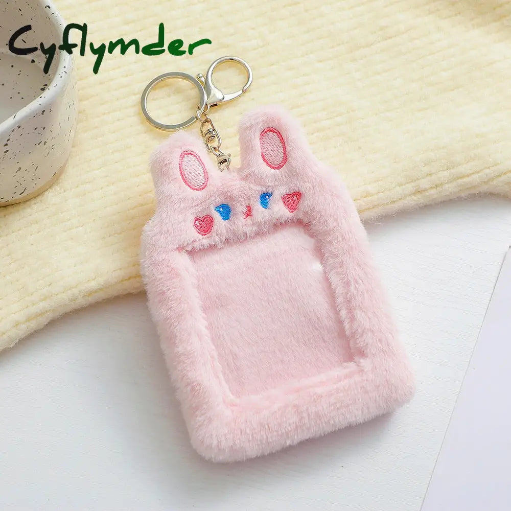 Cyflymder Korea Cute Bear Rabbit Plush Photocard Holder Kawaii Kpop Idol Photo Sleeve Case Id Card