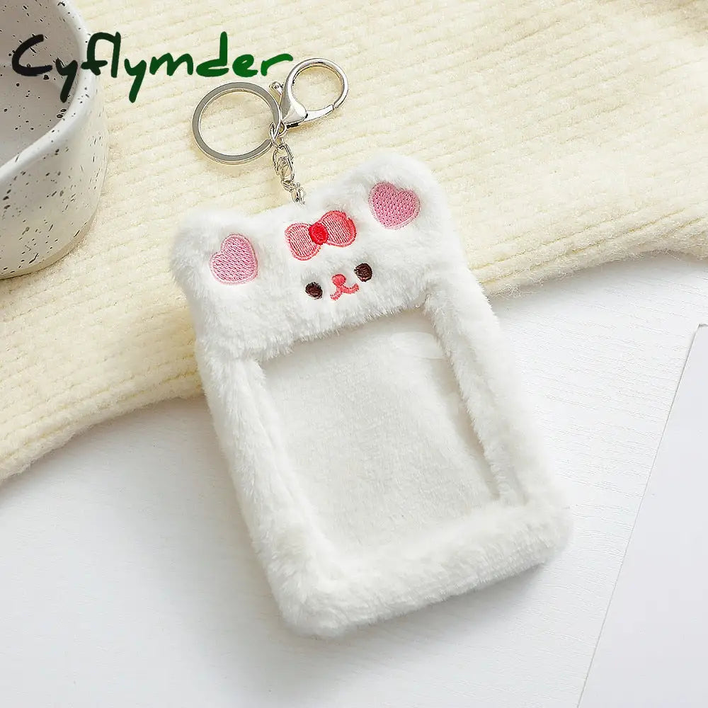 Cyflymder Korea Cute Bear Rabbit Plush Photocard Holder Kawaii Kpop Idol Photo Sleeve Case Id Card