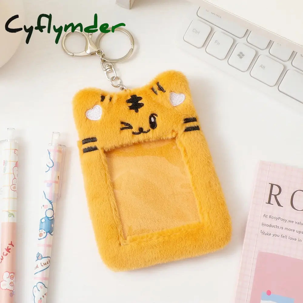 Cyflymder Korea Cute Bear Rabbit Plush Photocard Holder Kawaii Kpop Idol Photo Sleeve Case Id Card