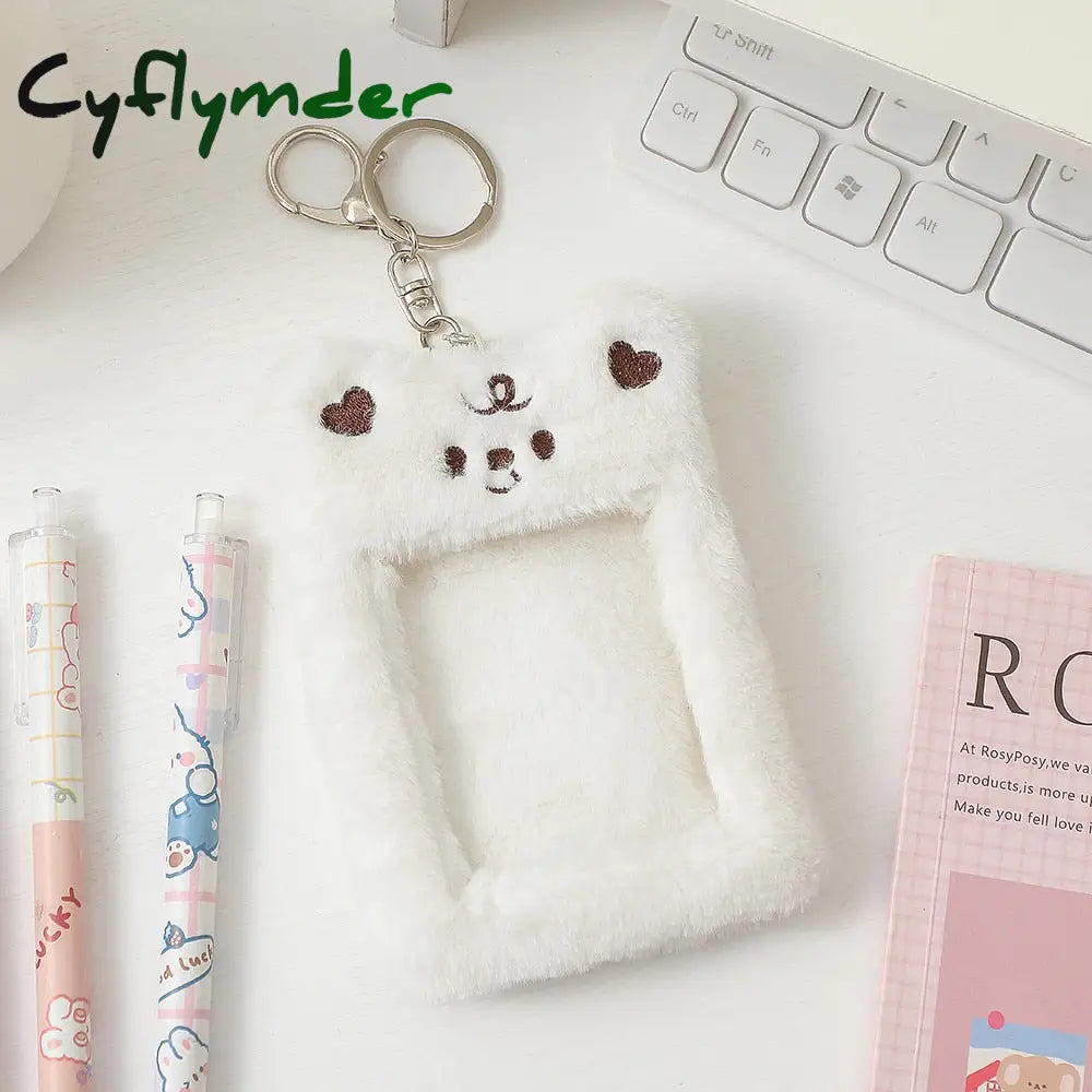 Cyflymder Korea Cute Bear Rabbit Plush Photocard Holder Kawaii Kpop Idol Photo Sleeve Case Id Card