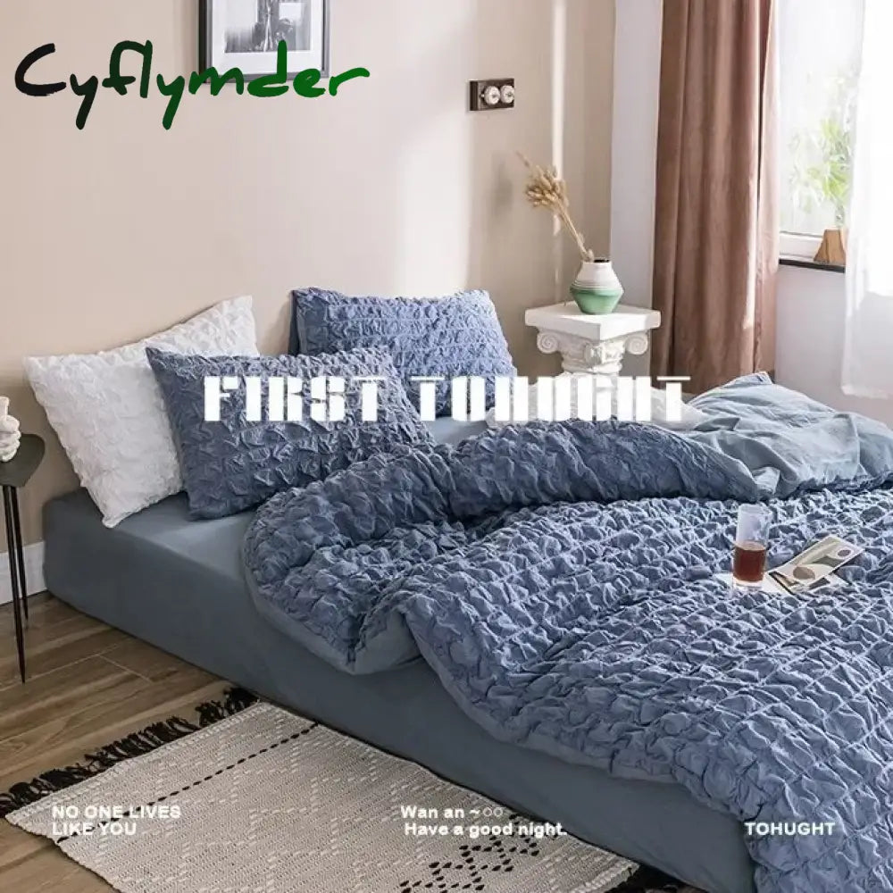 Cyflymder Korea Princess Ruffles Seersucker Bedding Set Ins Solid Color Simple Quilt Cover Skirt Sheets Pillowcase For