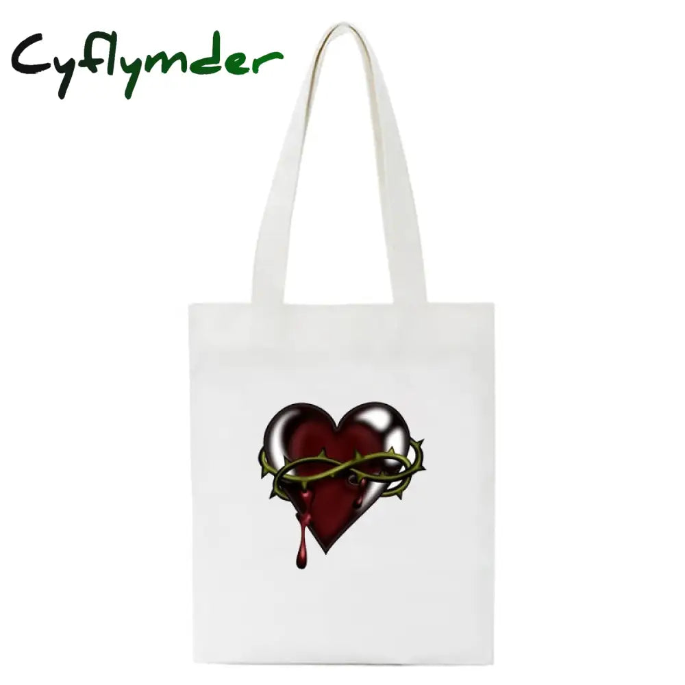 Cyflymder Korea Ulzzang Ins Heart Harajuku Women Shoulder Bag Art Gothic School Y2K Anime Canvas