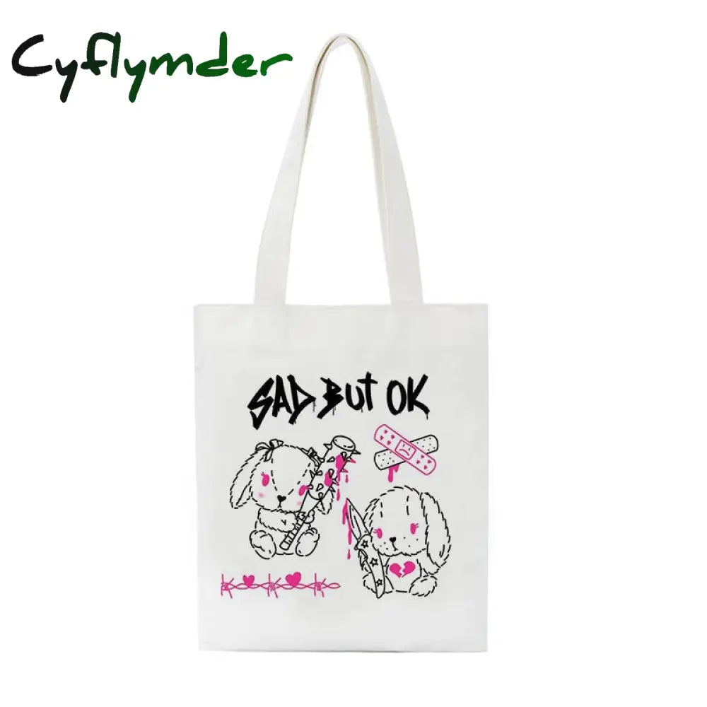 Cyflymder Korea Ulzzang Ins Heart Harajuku Women Shoulder Bag Art Gothic School Y2K Anime Canvas