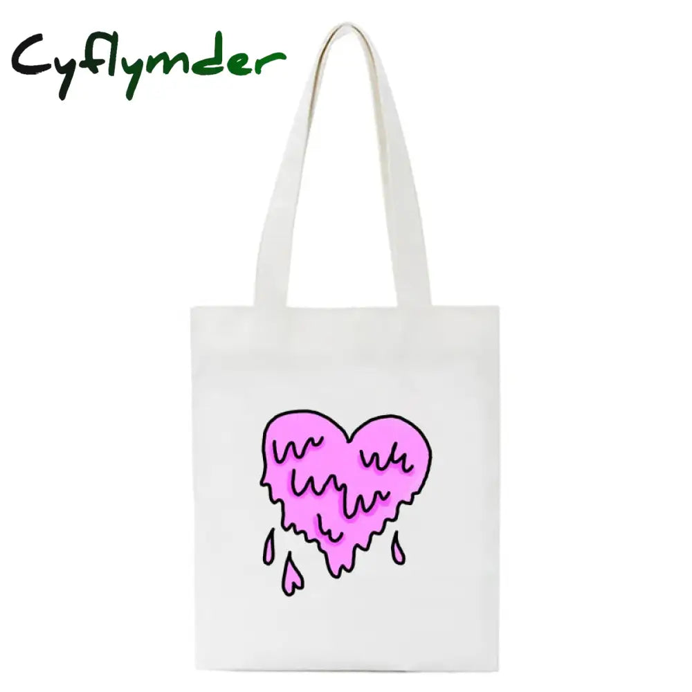 Cyflymder Korea Ulzzang Ins Heart Harajuku Women Shoulder Bag Art Gothic School Y2K Anime Canvas