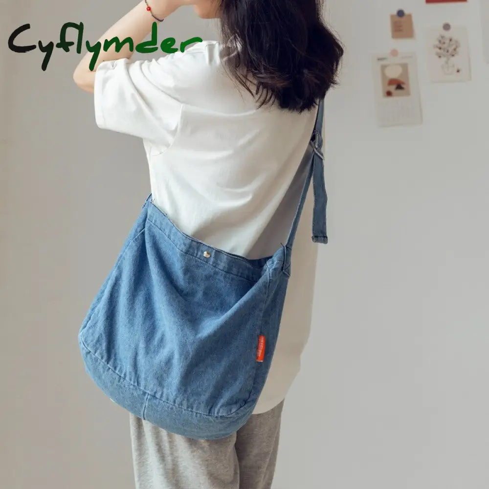 Cyflymder Korean Denim Women Shoulder Satchels Female Student Messenger Bags Large Fashion