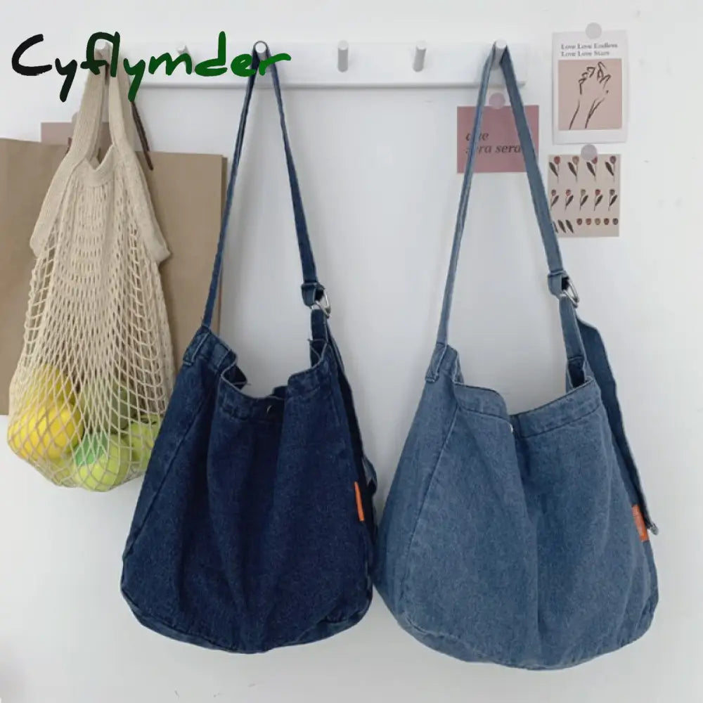 Cyflymder Korean Denim Women Shoulder Satchels Female Student Messenger Bags Large Fashion