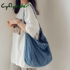 Cyflymder Korean Denim Women Shoulder Satchels Female Student Messenger Bags Large Fashion