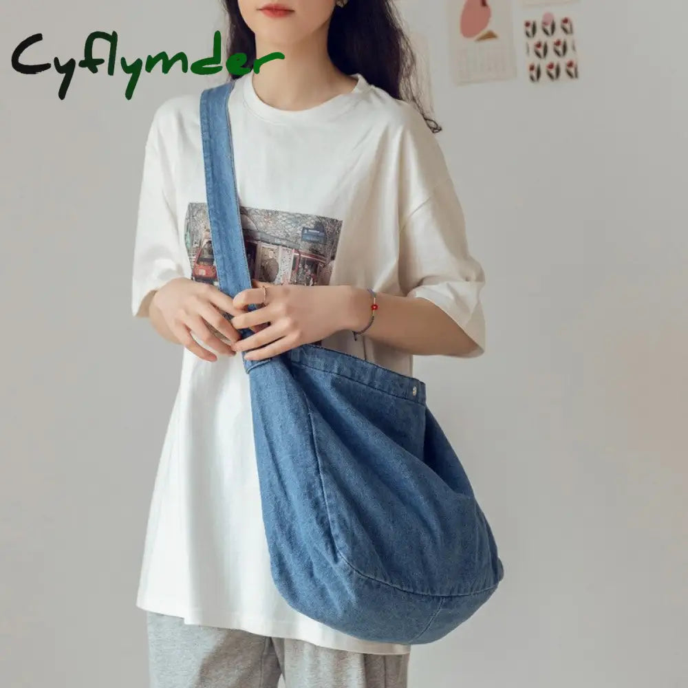 Cyflymder Korean Denim Women Shoulder Satchels Female Student Messenger Bags Large Fashion