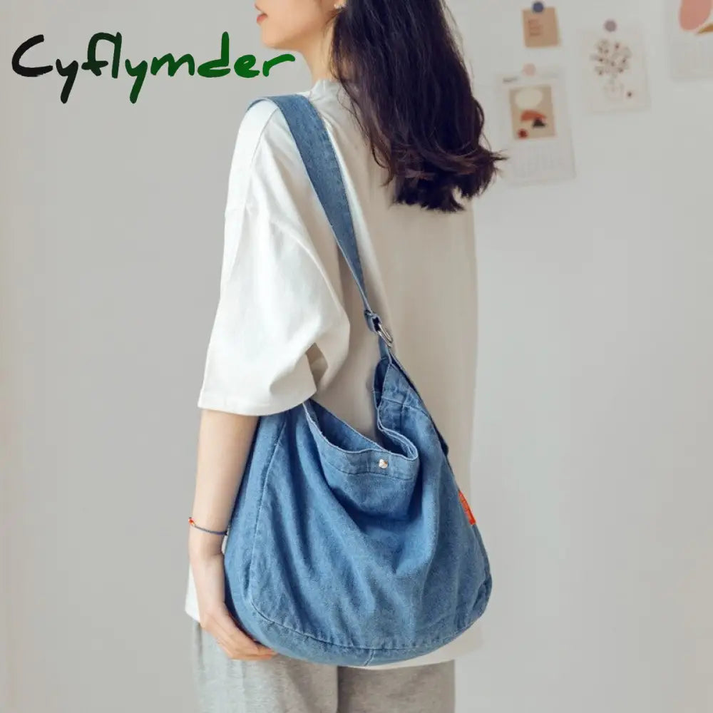 Cyflymder Korean Denim Women Shoulder Satchels Female Student Messenger Bags Large Fashion