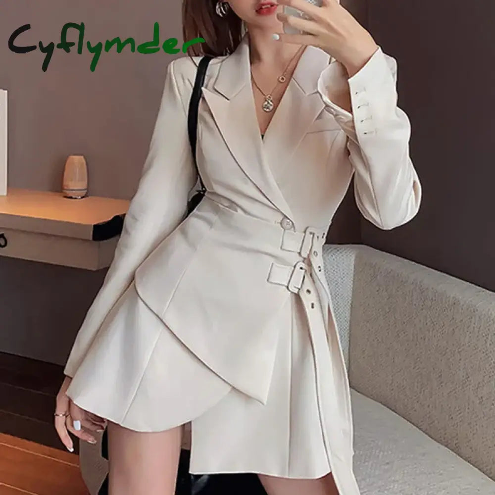 Cyflymder Korean Edition Black Mini Party Suit Dress Women’s One Piece Office Elegant Dress Fashion Belt Design Long