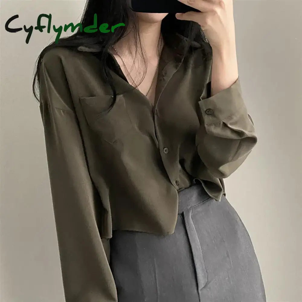 Cyflymder Korean Elegant Shirt Women Fashion Sunscreen Solid Basic Single-Breasted Office Blouse