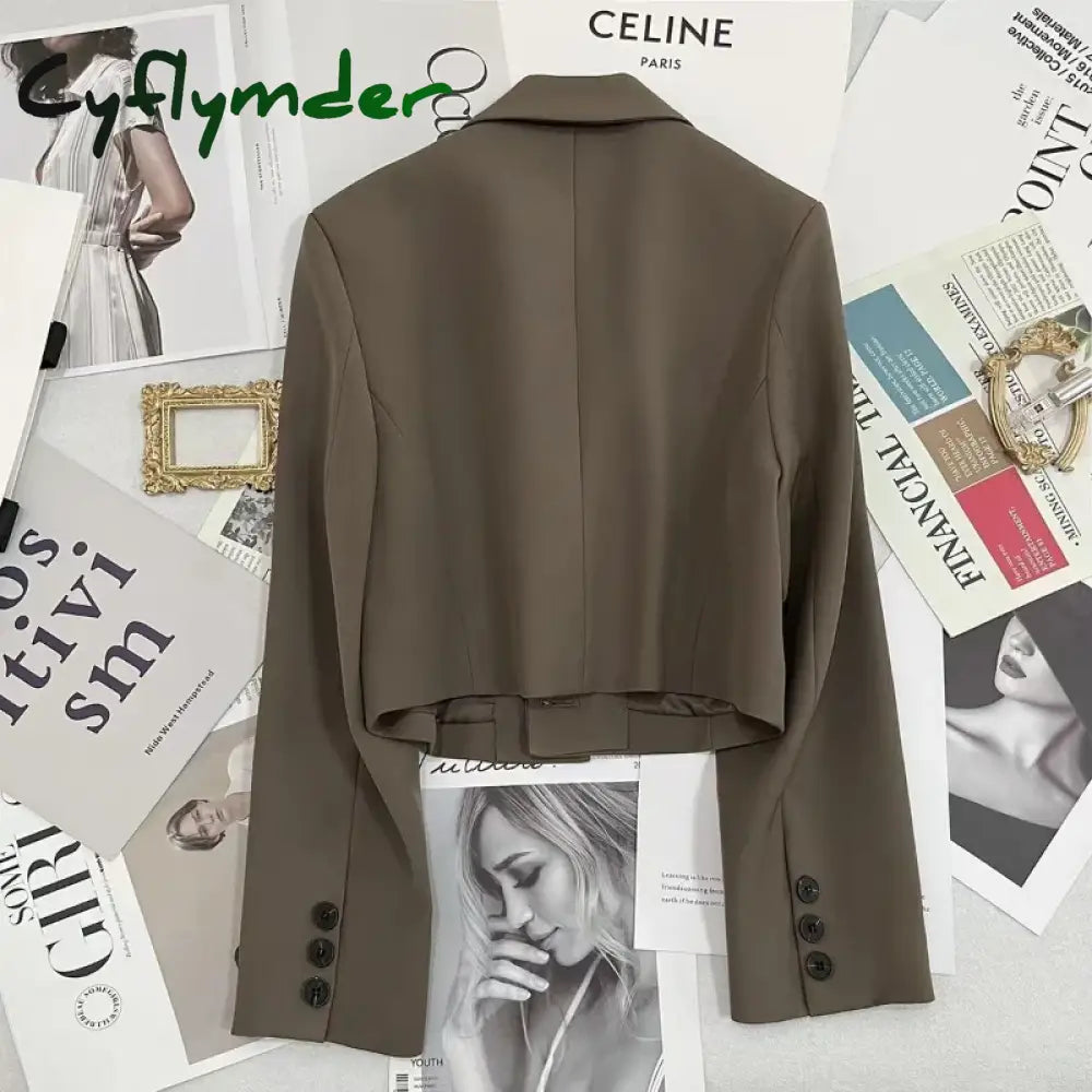 Cyflymder Korean Fashion Cropped Blazers Jacket Women Long Sleeve Office Ladies Streetwear Solid