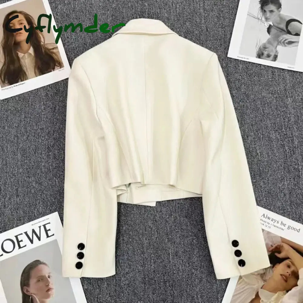 Cyflymder Korean Fashion Cropped Blazers Jacket Women Long Sleeve Office Ladies Streetwear Solid