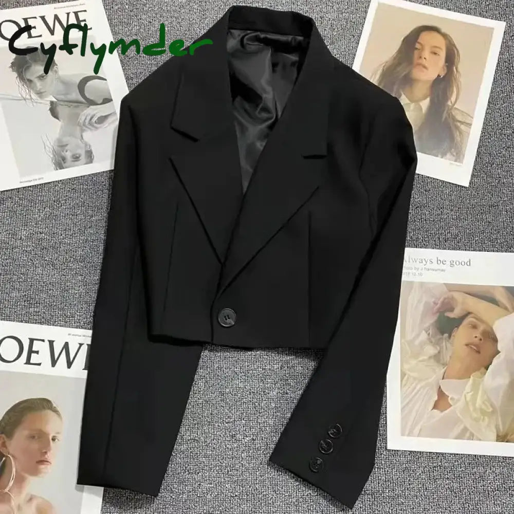 Cyflymder Korean Fashion Cropped Blazers Jacket Women Long Sleeve Office Ladies Streetwear Solid