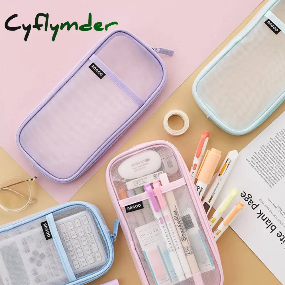 Cyflymder Korean Fashion Transparent Pencil Case Pouches Simple Macaroon Large Capacity Bag