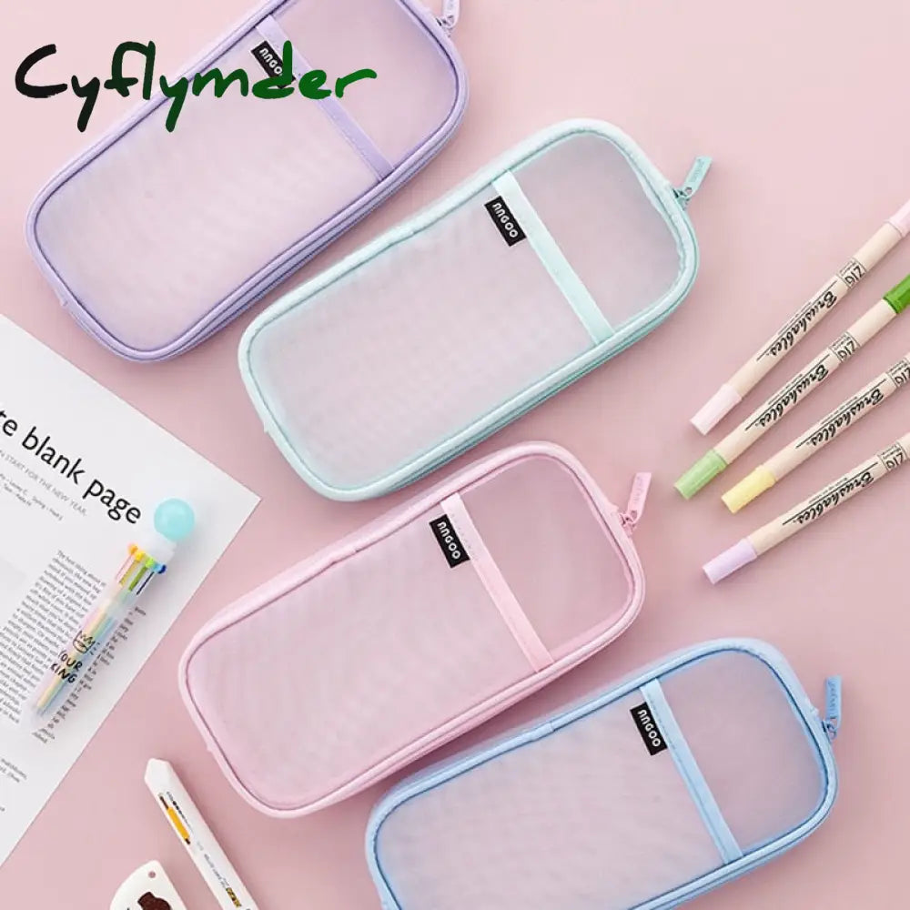 Cyflymder Korean Fashion Transparent Pencil Case Pouches Simple Macaroon Large Capacity Bag