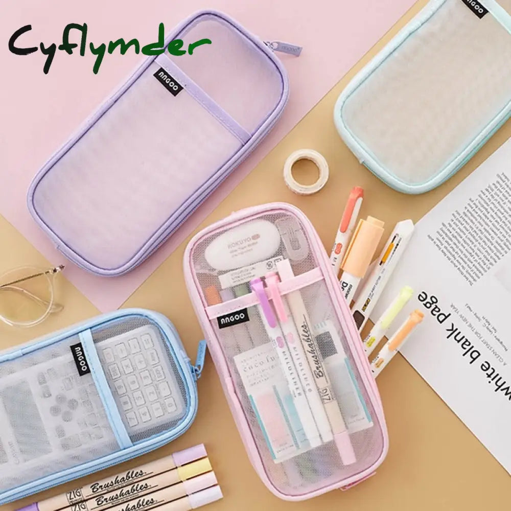 Cyflymder Korean Fashion Transparent Pencil Case Pouches Simple Macaroon Large Capacity Bag