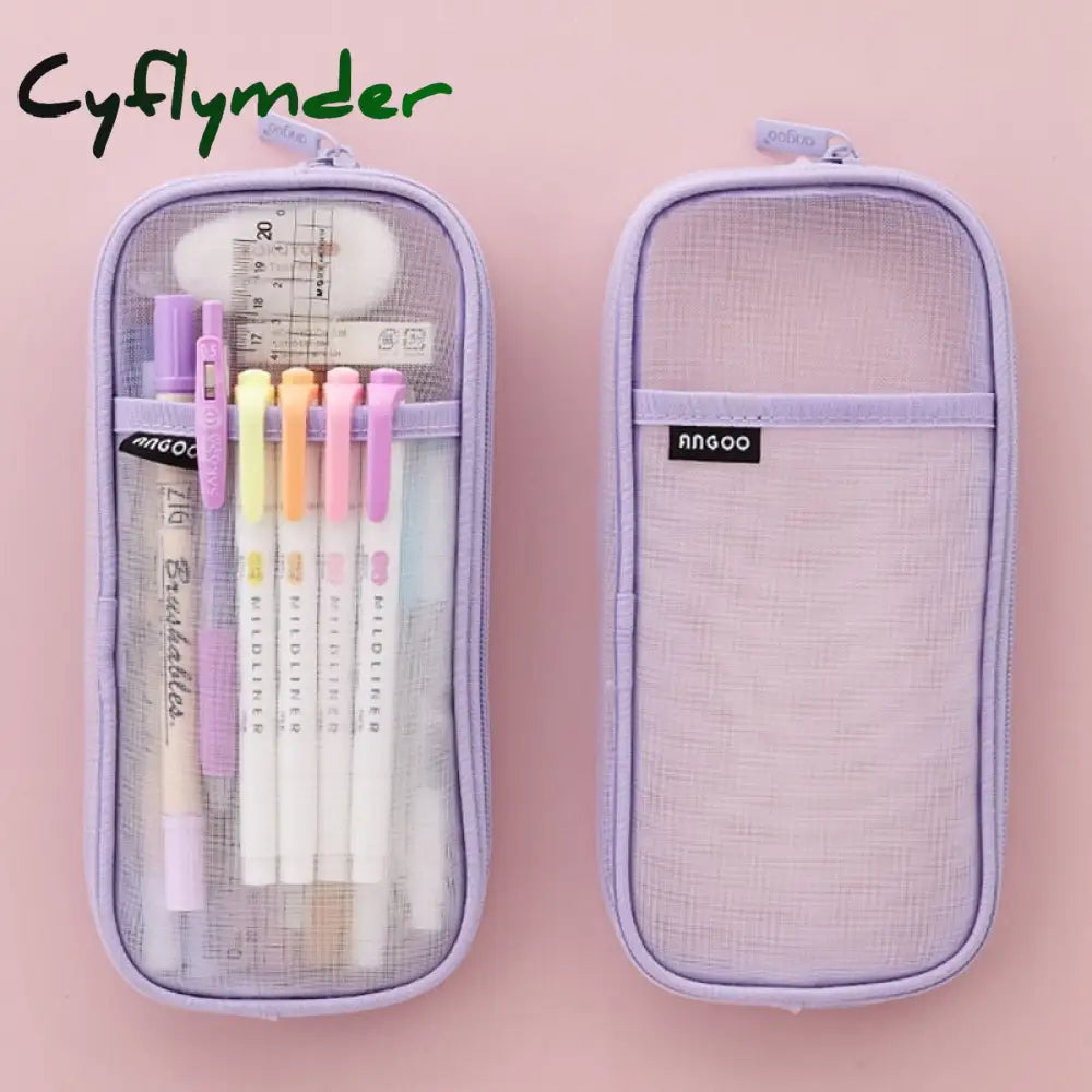 Cyflymder Korean Fashion Transparent Pencil Case Pouches Simple Macaroon Large Capacity Bag