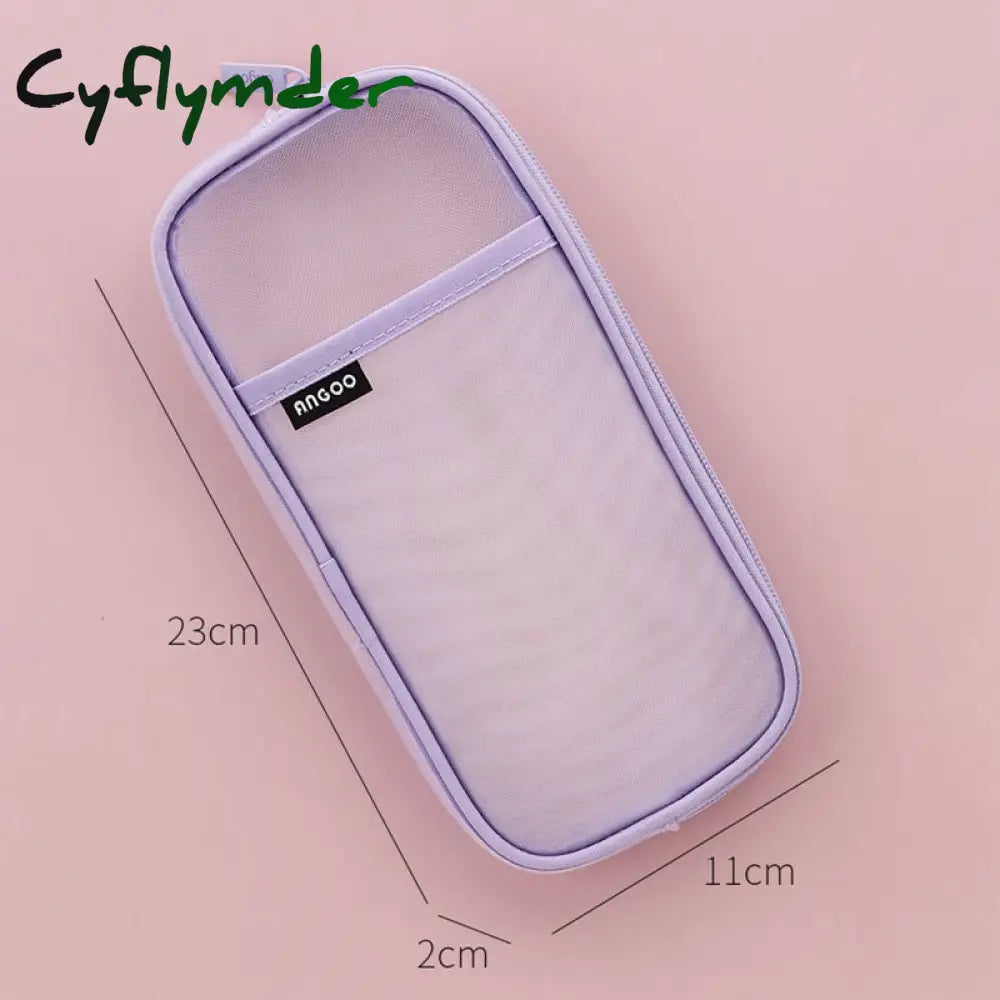 Cyflymder Korean Fashion Transparent Pencil Case Pouches Simple Macaroon Large Capacity Bag