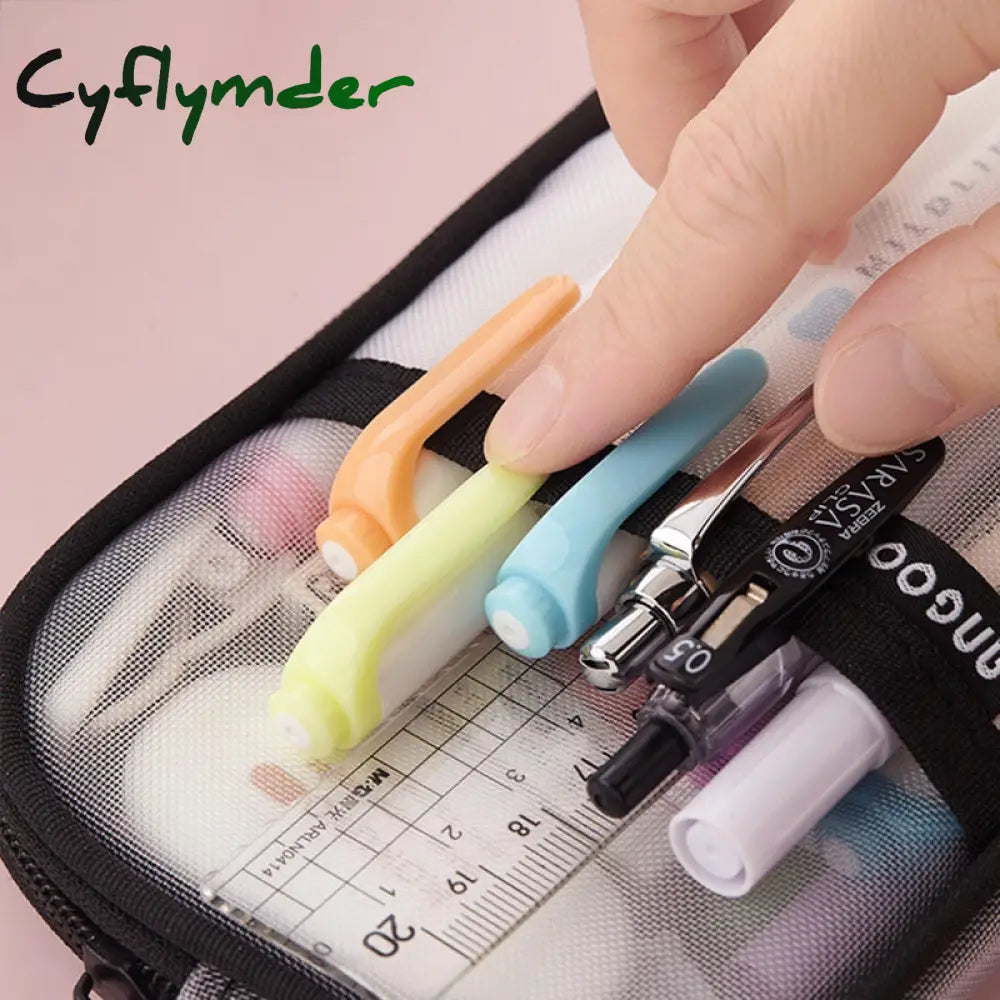 Cyflymder Korean Fashion Transparent Pencil Case Pouches Simple Macaroon Large Capacity Bag