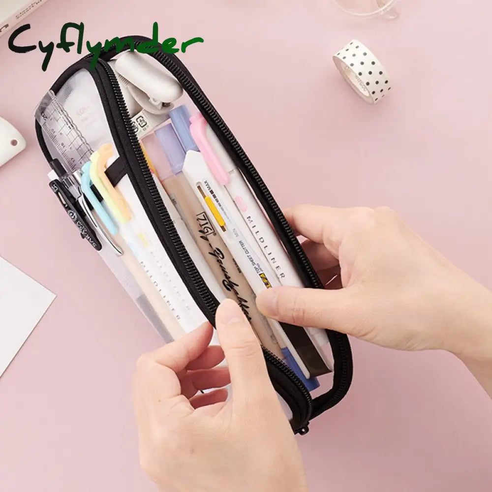 Cyflymder Korean Fashion Transparent Pencil Case Pouches Simple Macaroon Large Capacity Bag