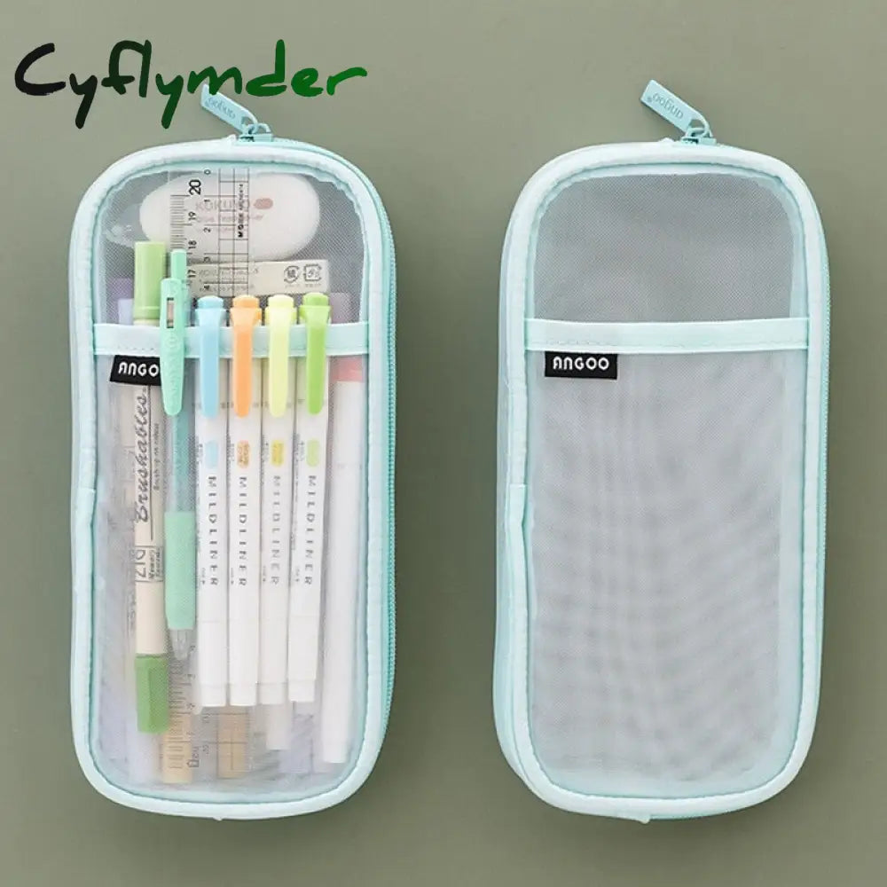 Cyflymder Korean Fashion Transparent Pencil Case Pouches Simple Macaroon Large Capacity Bag