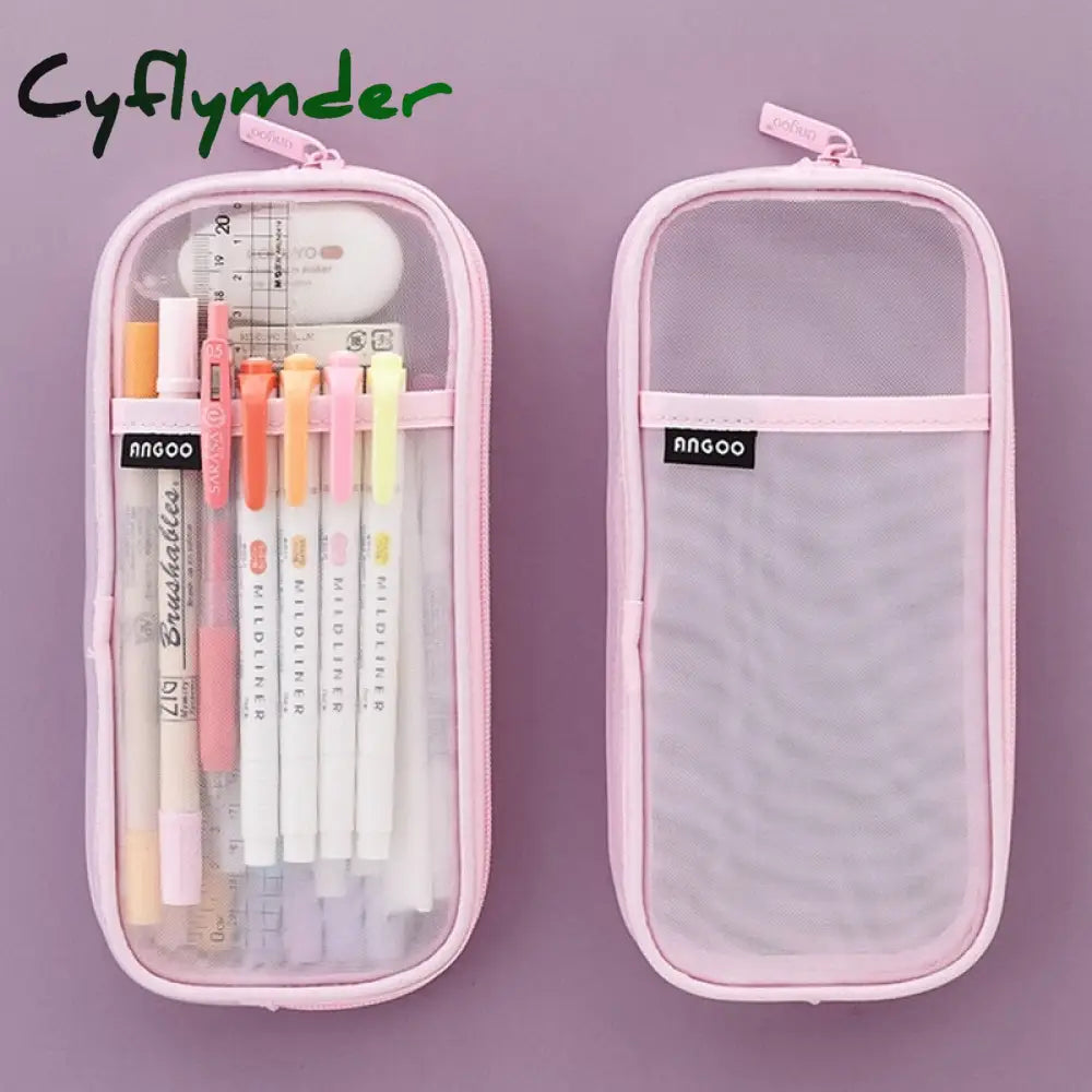 Cyflymder Korean Fashion Transparent Pencil Case Pouches Simple Macaroon Large Capacity Bag