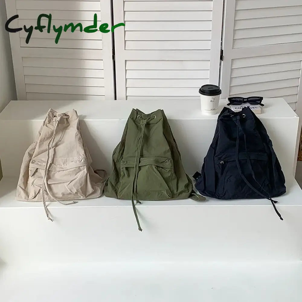 Cyflymder Korean Fashion Women Backpack Lightweight Nylon Fabric Drawstring Feminina Causal