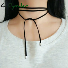 Cyflymder Korean Gothic Long Velvets Rope Necklace Women Black Bowknot Choker Simple Neck Jewelry