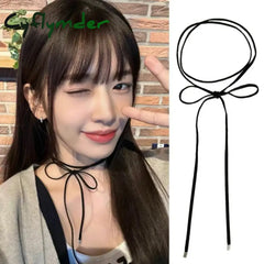 Korean Gothic Long Velvets Rope Necklace Women Black Bowknot Choker Simple Neck Jewelry Collar Chocker Adjustable Chain