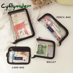 Cyflymder Korean Ins Laser Transparency Pencil Bag Pvc Black Border Flash Powder Loose-Leaf Binder