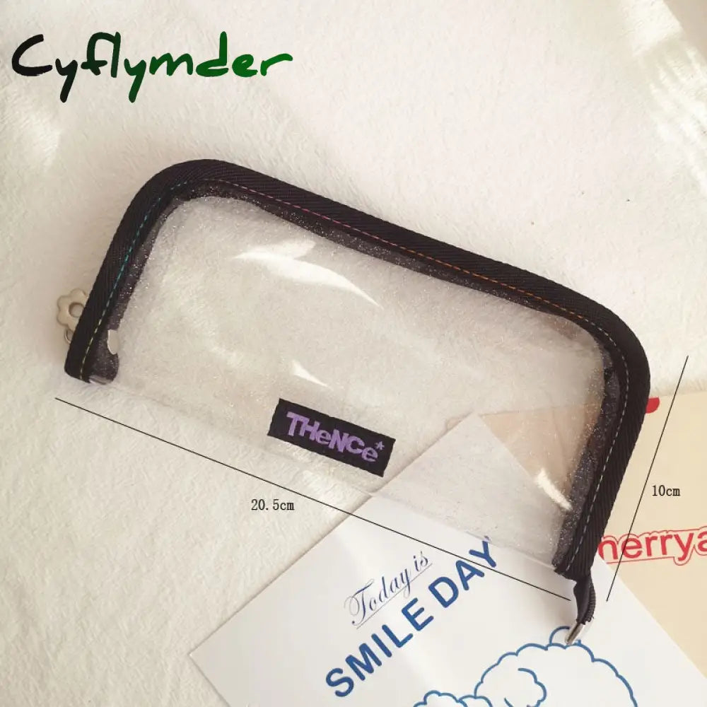 Cyflymder Korean Ins Laser Transparency Pencil Bag Pvc Black Border Flash Powder Loose-Leaf Binder