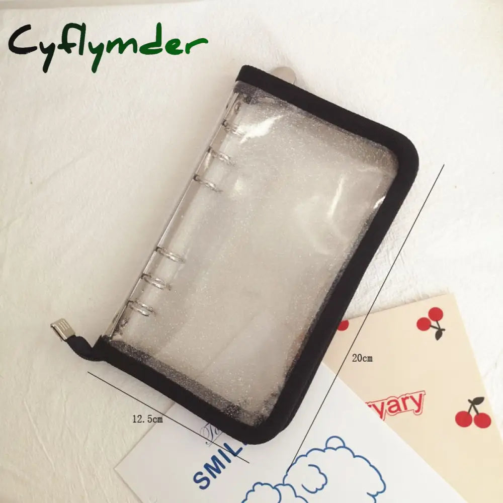 Cyflymder Korean Ins Laser Transparency Pencil Bag Pvc Black Border Flash Powder Loose-Leaf Binder