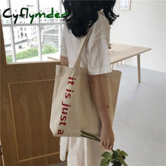 Cyflymder Korean Large Canvas Tote Shopper Bags For Women Letters Zipper Woman Shoulder Shopping