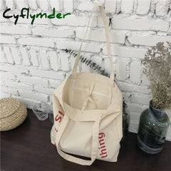 Cyflymder Korean Large Canvas Tote Shopper Bags For Women Letters Zipper Woman Shoulder Shopping