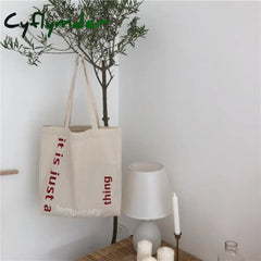 Cyflymder Korean Large Canvas Tote Shopper Bags For Women Letters Zipper Woman Shoulder Shopping